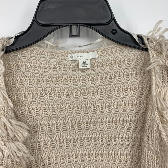 Cato Cardigan Womens Size Medium Beige Fringe Open Front Knit Boho - Picture 2 of 7